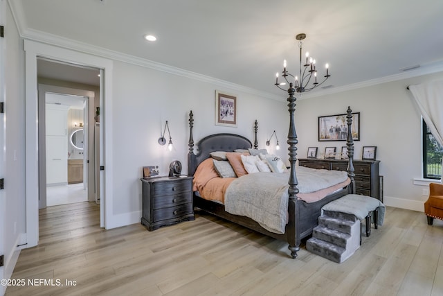 10351 County Road 13 N, Saint Augustine, FL 32092 - bedroom with a chandelier, light wood-type flooring, ornamental molding, baseboards, and recessed lighting