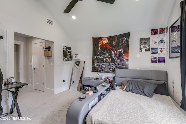 10351 County Road 13 N, Saint Augustine, FL 32092 - carpeted bedroom featuring lofted ceiling, recessed lighting, ceiling fan, and baseboards