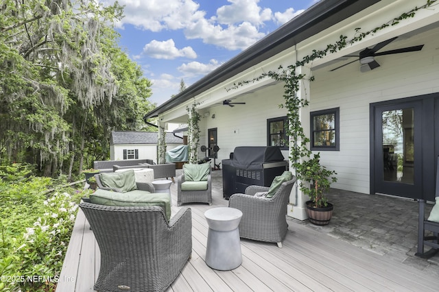 10351 County Road 13 N, Saint Augustine, FL 32092 - deck featuring ceiling fan, outdoor lounge area, and grilling area