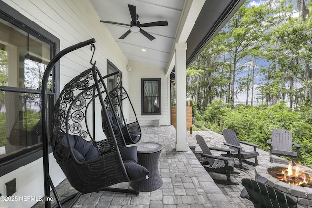 10351 County Road 13 N, Saint Augustine, FL 32092 - view of patio featuring an outdoor fire pit and ceiling fan