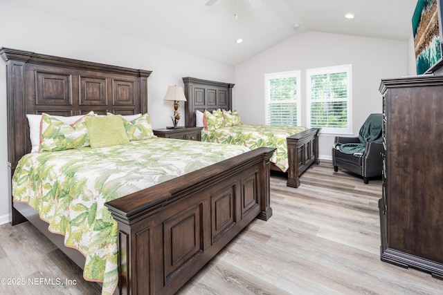2538 Las Calinas Blvd, Saint Augustine, FL 32095 - bedroom with light wood-style floors, vaulted ceiling, baseboards, recessed lighting, and a ceiling fan