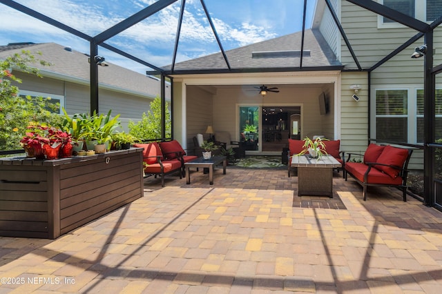 2538 Las Calinas Blvd, Saint Augustine, FL 32095 - view of patio / terrace with an outdoor hangout area, a ceiling fan, and a lanai