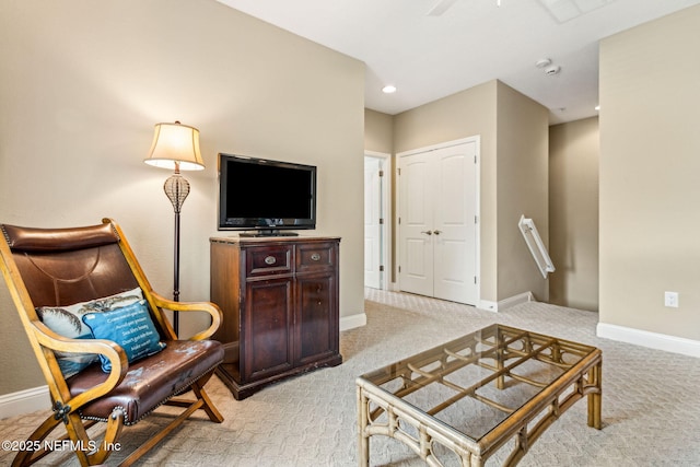 1899 White Sands Way Unit 704, Fernandina Beach, FL 32034 - living room with ceiling fan, light colored carpet, recessed lighting, and baseboards