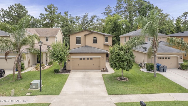 203 Buck Run Way, Saint Augustine, FL 32092 - view of front of home with stucco siding, concrete driveway, a front yard, and an attached garage