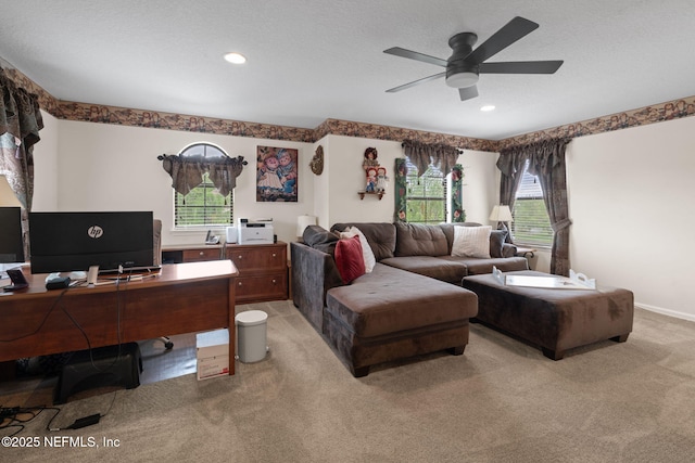 203 Buck Run Way, Saint Augustine, FL 32092 - home office featuring light colored carpet, ceiling fan, and recessed lighting