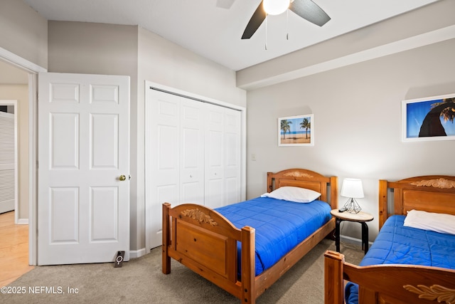 225 Atlantis Cir Unit 101-A, Saint Augustine Beach, FL 32080 - bedroom featuring a closet, light colored carpet, and a ceiling fan