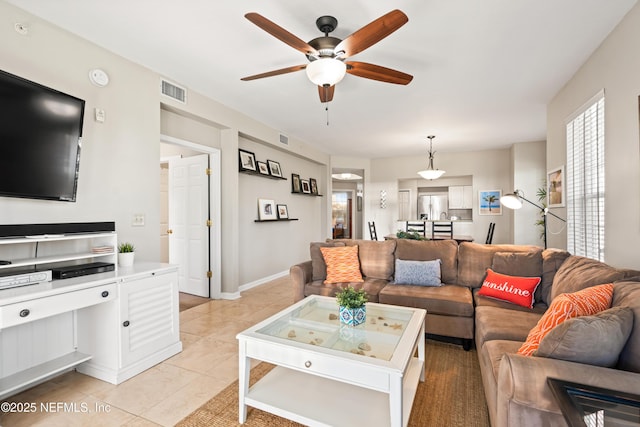 225 Atlantis Cir Unit 101-A, Saint Augustine Beach, FL 32080 - living area featuring a ceiling fan and light tile patterned flooring