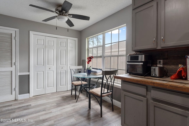 1942 Calusa Trl, Middleburg, FL 32068 - dining room featuring light wood-style flooring, ceiling fan, a textured ceiling, and baseboards