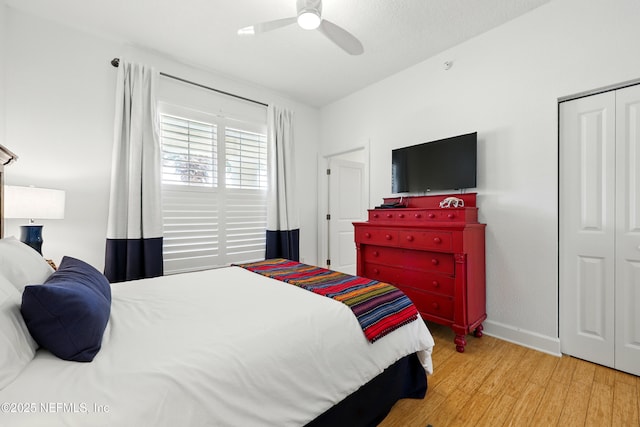 310 S Ocean Grande Dr Unit 205, Ponte Vedra Beach, FL 32082 - bedroom featuring light wood-style floors, a closet, and ceiling fan