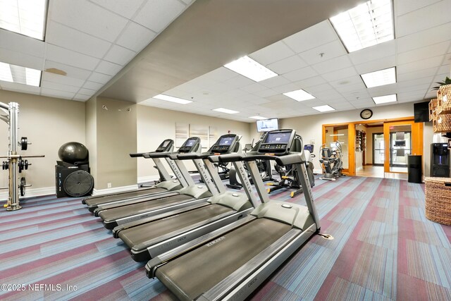 310 S Ocean Grande Dr Unit 205, Ponte Vedra Beach, FL 32082 - gym with carpet floors and a paneled ceiling