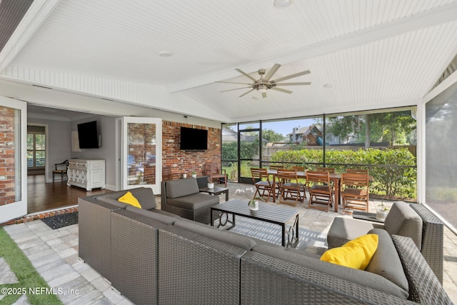 2808 Scott Mill Estates Dr, Jacksonville, FL 32257 - sunroom / solarium featuring outdoor lounge area, a ceiling fan, and outdoor dining area