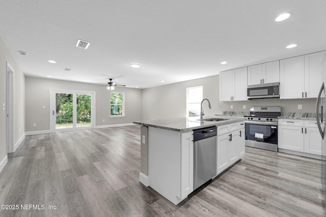 1731 W 28th St, Jacksonville, FL 32209 - kitchen with stainless steel appliances, a sink, light wood-style flooring, recessed lighting, and a ceiling fan