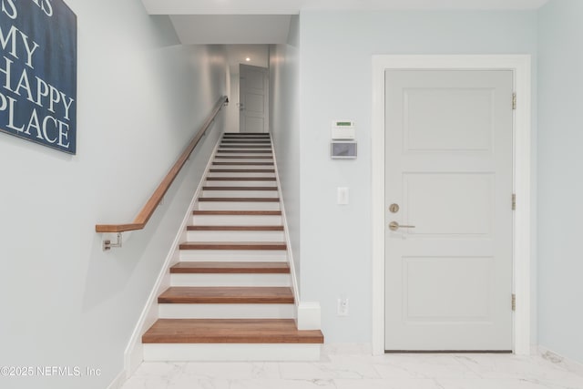 365 8th St, Atlantic Beach, FL 32233 - staircase featuring marble look tiles and recessed lighting