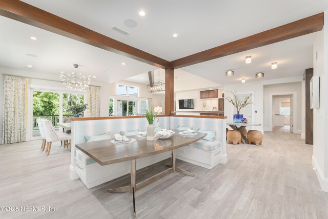 365 8th St, Atlantic Beach, FL 32233 - dining space featuring beamed ceiling, light wood-type flooring, a chandelier, recessed lighting, and breakfast area