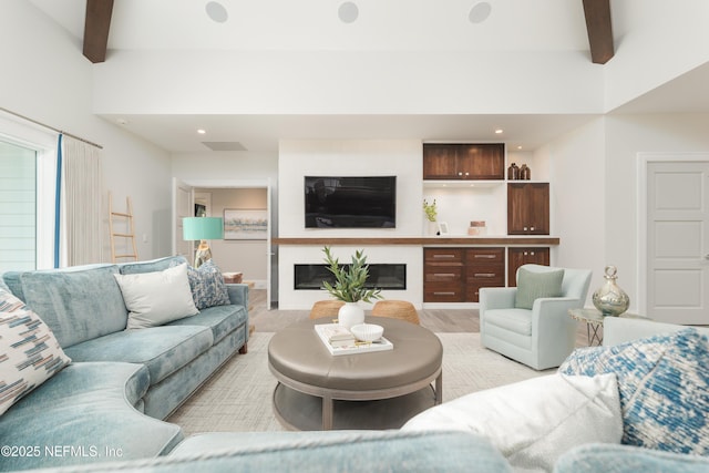 365 8th St, Atlantic Beach, FL 32233 - living area featuring beamed ceiling and recessed lighting