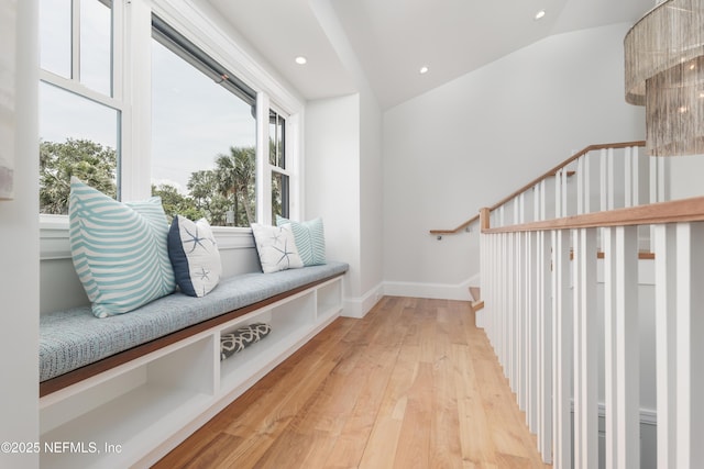 365 8th St, Atlantic Beach, FL 32233 - sitting room with light wood-style floors, vaulted ceiling, and recessed lighting