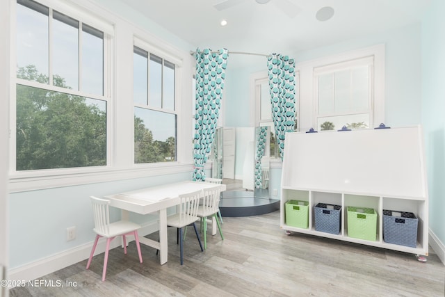 365 8th St, Atlantic Beach, FL 32233 - rec room with wood finished floors, ceiling fan, and recessed lighting