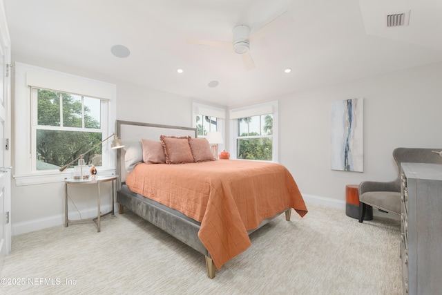 365 8th St, Atlantic Beach, FL 32233 - bedroom featuring multiple windows, light carpet, a ceiling fan, and recessed lighting