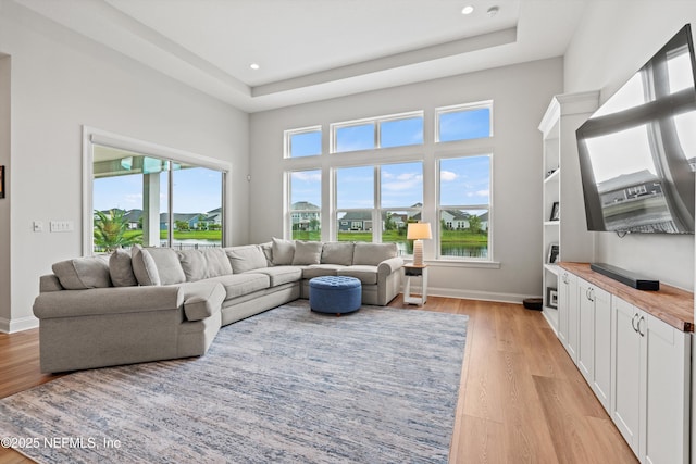 46 Hydrilla Ct, Saint Augustine, FL 32095 - living area featuring light wood finished floors, recessed lighting, and a tray ceiling