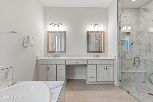 46 Hydrilla Ct, Saint Augustine, FL 32095 - full bath with a marble finish shower, double vanity, and a bath