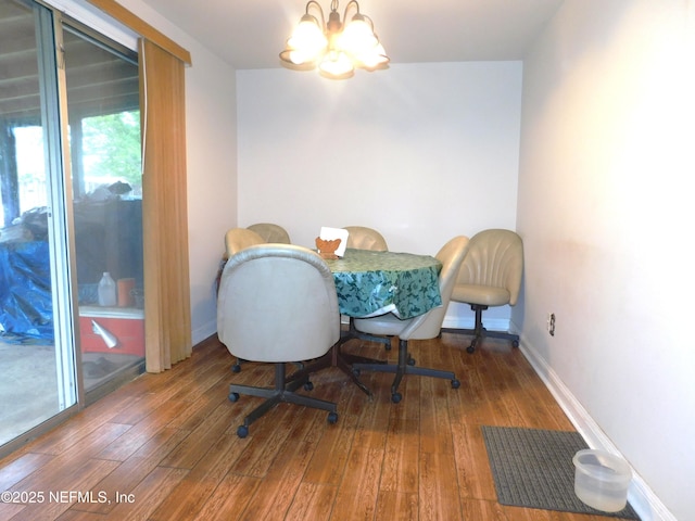 2718 Tina Ln, Middleburg, FL 32068 - office area with a chandelier, hardwood / wood-style flooring, and baseboards