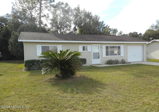7670 SW 112th Ln, Ocala, FL 34476 - ranch-style house with a front lawn, a garage, and driveway