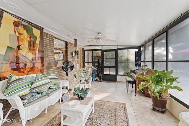 2364 Smullian Trl S, Jacksonville, FL 32217 - sunroom / solarium with ceiling fan, tile patterned floors, and brick wall
