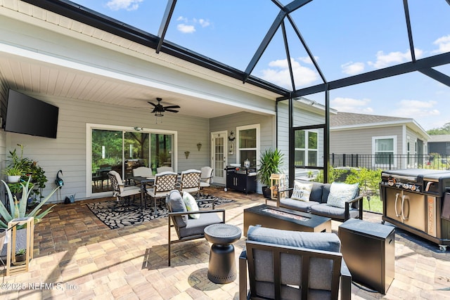 85600 Stonehurst Pkwy, Fernandina Beach, FL 32034 - view of patio with outdoor dining area, outdoor lounge area, a ceiling fan, and a lanai