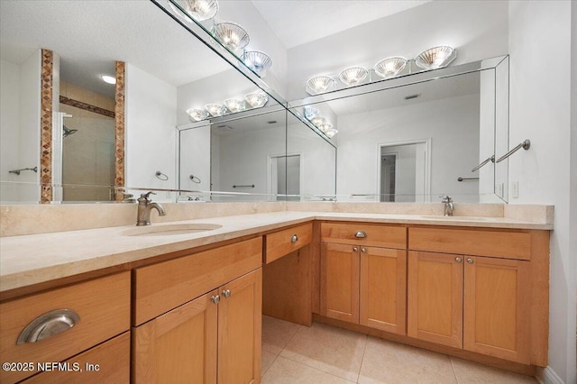 2049 Seminole Rd, Atlantic Beach, FL 32233 - full bathroom with double vanity, a stall shower, and tile patterned floors