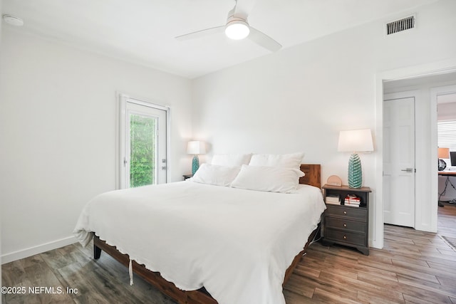 541 Margaret St, Neptune Beach, FL 32266 - bedroom with access to exterior, wood finished floors, ceiling fan, and baseboards