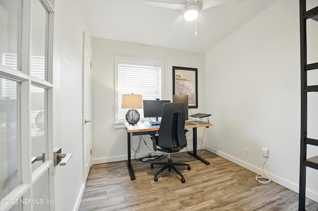 541 Margaret St, Neptune Beach, FL 32266 - office space with wood finished floors, baseboards, a ceiling fan, and lofted ceiling