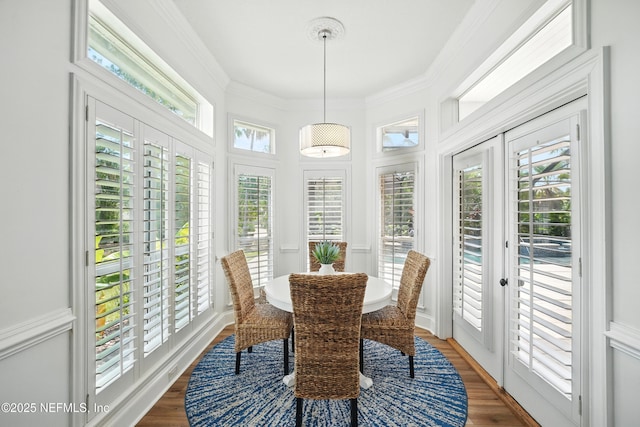 4427 Royal Tern Ct, Jacksonville Beach, FL 32250 - sunroom with french doors, wood finished floors, and crown molding