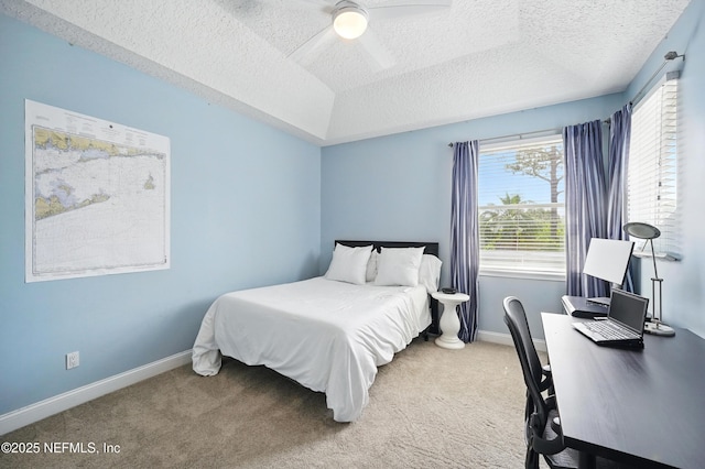 4427 Royal Tern Ct, Jacksonville Beach, FL 32250 - carpeted bedroom with an office area, a textured ceiling, and a ceiling fan