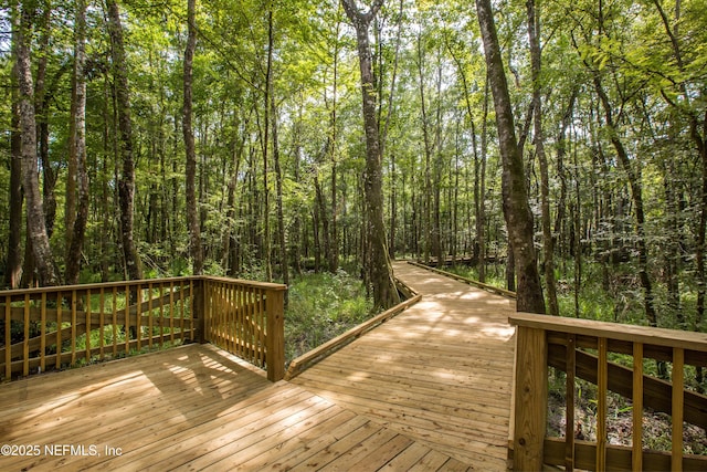 28 Hogan Ct, Saint Augustine, FL 32092 - wooden deck featuring a forest view