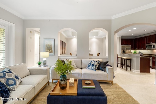 4300 S Beach Pkwy Unit 3313, Jacksonville Beach, FL 32250 - living area featuring ornamental molding, light tile patterned floors, and baseboards