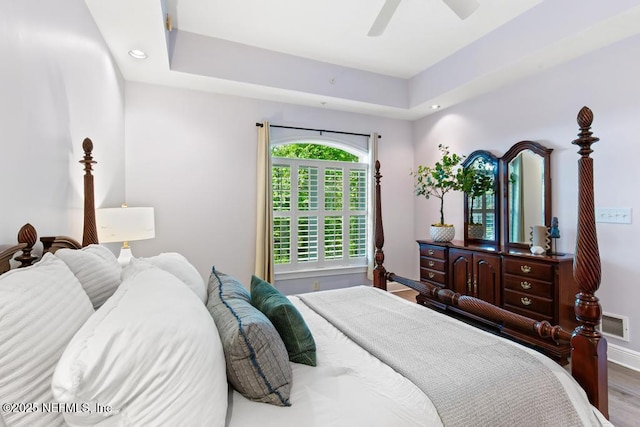 4300 S Beach Pkwy Unit 3313, Jacksonville Beach, FL 32250 - bedroom featuring baseboards, wood finished floors, recessed lighting, and ceiling fan