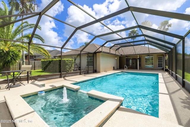 4458 Deep River Way E, Jacksonville, FL 32224 - view of pool featuring a pool with connected hot tub, a patio, a lanai, and ceiling fan