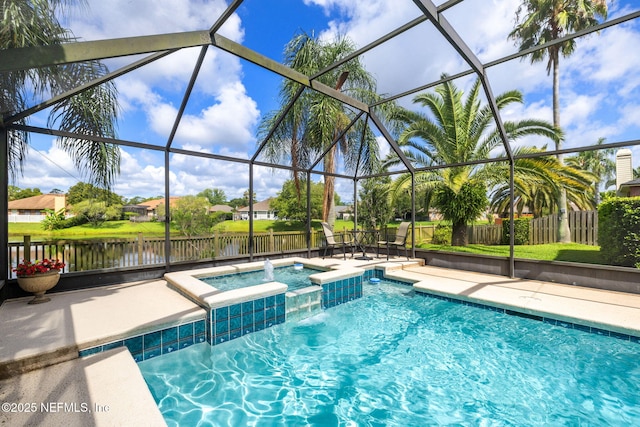 4458 Deep River Way E, Jacksonville, FL 32224 - view of swimming pool with a patio area, glass enclosure, a pool with connected hot tub, and a water view