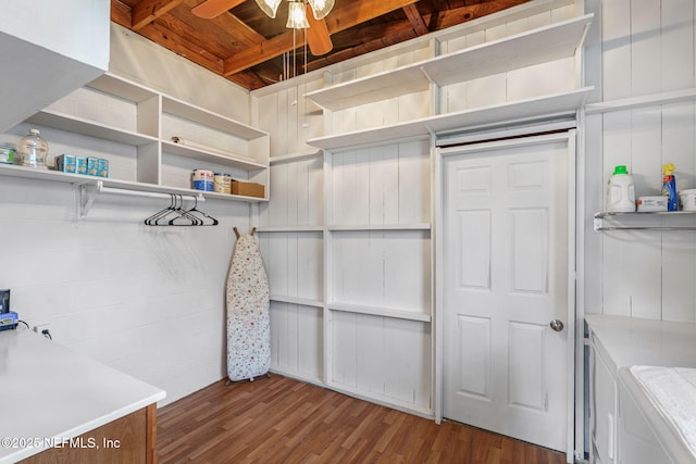 3130 Honeywood Dr, Jacksonville, FL 32277 - walk in closet with separate washer and dryer, ceiling fan, and wood finished floors