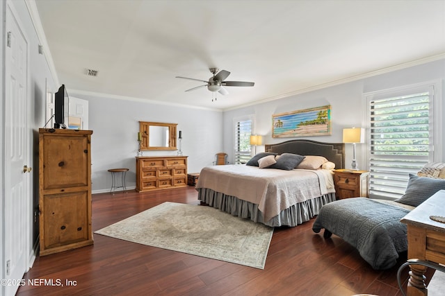 721 Sandy Oaks Ct, Ponte Vedra Beach, FL 32082 - bedroom with crown molding, dark wood-style flooring, and a ceiling fan