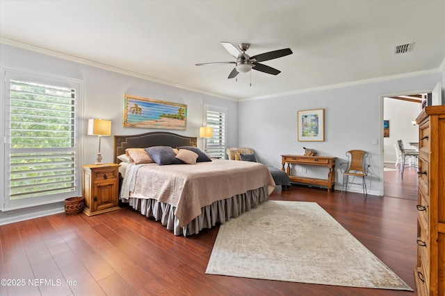 721 Sandy Oaks Ct, Ponte Vedra Beach, FL 32082 - bedroom with crown molding, dark wood finished floors, and a ceiling fan