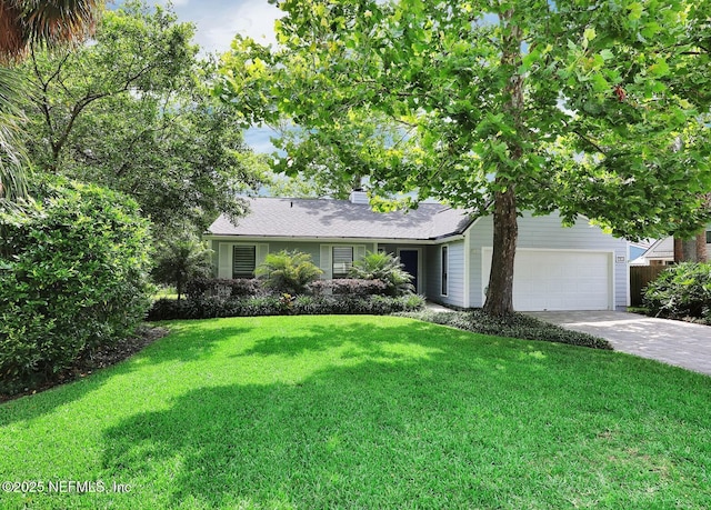 721 Sandy Oaks Ct, Ponte Vedra Beach, FL 32082 - view of front of property with driveway, a front lawn, a chimney, and a garage