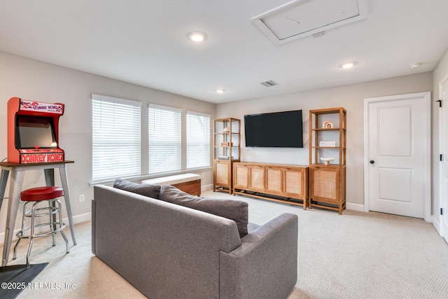 843 Windley Dr, Saint Augustine, FL 32092 - carpeted living room with attic access, baseboards, and recessed lighting