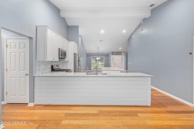 2007 Hollington Dr, Jacksonville, FL 32246 - kitchen with appliances with stainless steel finishes, a sink, light wood-type flooring, and a peninsula