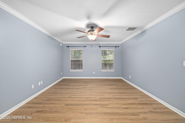 2007 Hollington Dr, Jacksonville, FL 32246 - empty room with a ceiling fan, baseboards, ornamental molding, and light wood-style floors