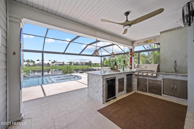83 Tortola Way, Saint Johns, FL 32259 - view of patio / terrace with area for grilling, a lanai, a water view, an outdoor pool, and ceiling fan
