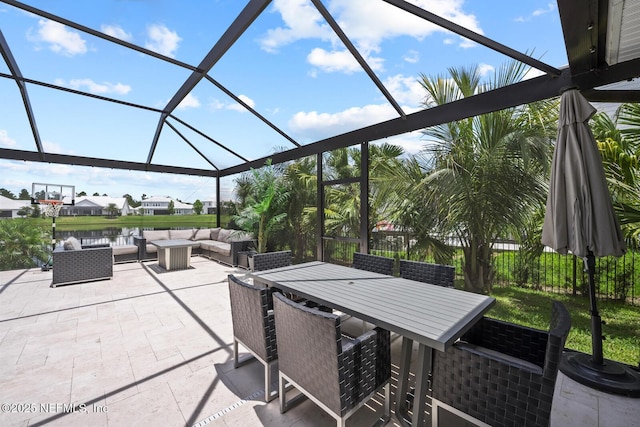 83 Tortola Way, Saint Johns, FL 32259 - view of patio featuring outdoor lounge area, glass enclosure, and a water view