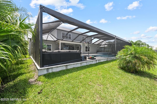 83 Tortola Way, Saint Johns, FL 32259 - rear view of house featuring an outdoor hangout area, a patio area, an outdoor pool, a lawn, and glass enclosure