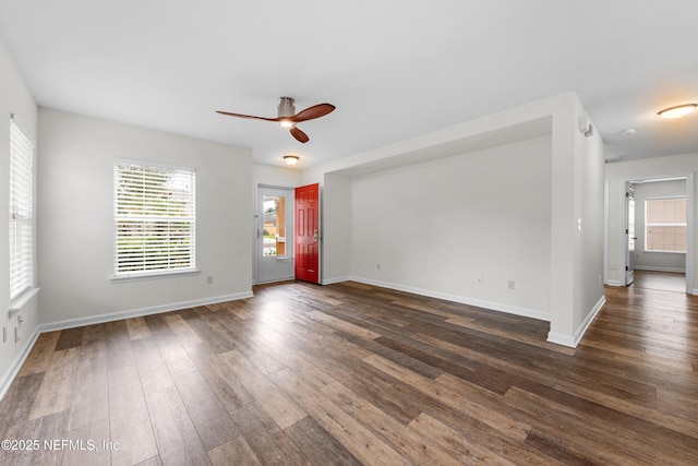 1101 Chokee Pl, Saint Augustine, FL 32092 - empty room featuring ceiling fan, dark wood-style floors, and baseboards
