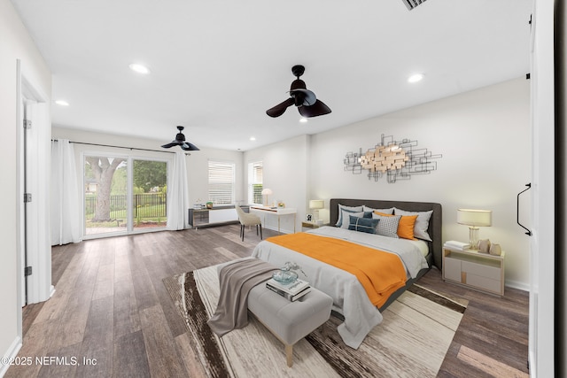1101 Chokee Pl, Saint Augustine, FL 32092 - bedroom with access to exterior, wood finished floors, recessed lighting, ceiling fan, and baseboards